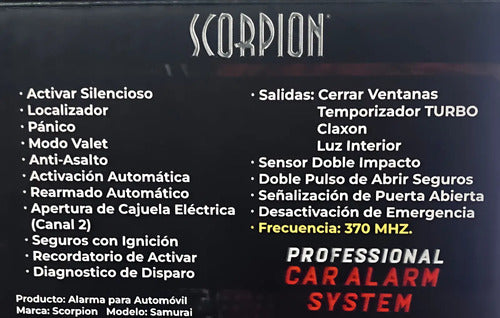 Alarma Automotriz 16 Funciones 4 Canales Scorpion Samurai