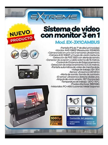 Camara Rev Sensor Monitor 7'' X Trailer Extreme Ex-3x1cambus