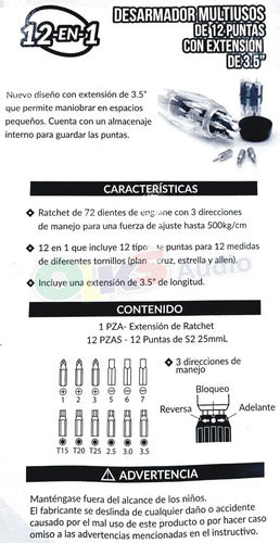 Desarmador Multipuntas Easytool 12 Puntas Intercambiables Extensión 3.5 Plástico
