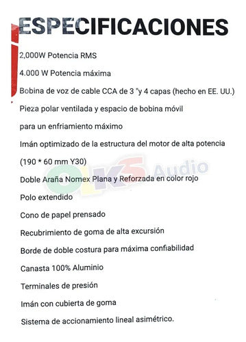 Subwoofer 12 Pulgadas 2 Ohms 2000w Rms Rockseries Rks-12d2xs