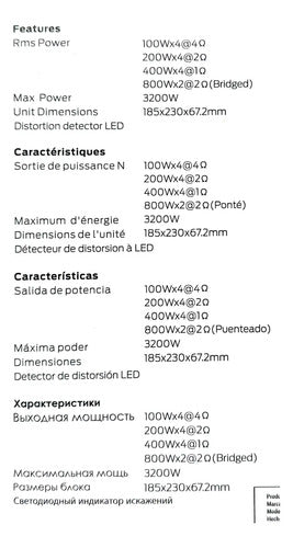 Amplificador Clase D 4 Canales 1600w Rms 1o Monster Aal400.4