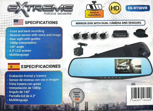 Retrovisor Cámara Reversa Extreme Ex-rt5dvr 4.3  1080p 140° Led