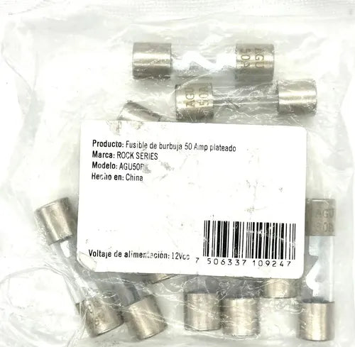 Paq. 10 Fusible Agu. 50 Amp. Plateado Rockseries Agu50p