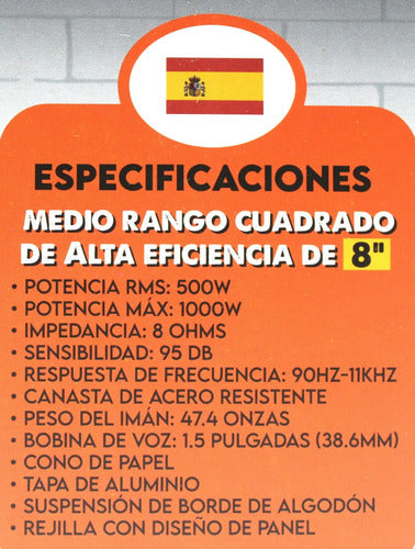 Medio Rango Cuadrado 8  500 W Rms 8 Ohms Evox Evx8mrs