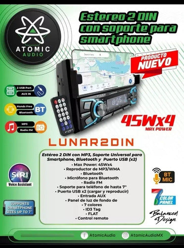 Estereo 2 Din Bt 2usb Con Soporte Celular Atomic Lunar2din