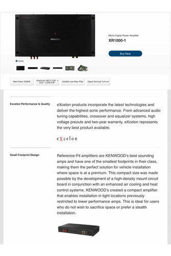 Amplificador 1 Canal Clase D 1000w. Kenwood Excelon Xr1000-1