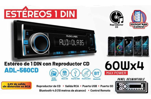 Autoestereo Cd Am Fm Bt Siri App 4rca 2v Audiolabs Adl-560cd