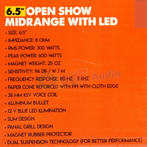 Medio Rango 6.5 300w Rms Luz Led Open Show Evox Sky Evx65led