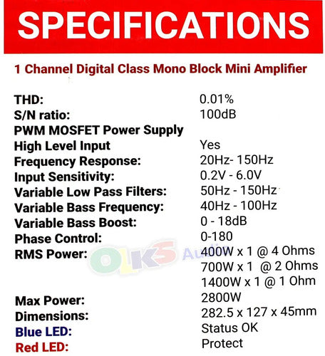 Amplificador Rock Series Rks-p1000.1dm 1ch Clase D 2800w Max