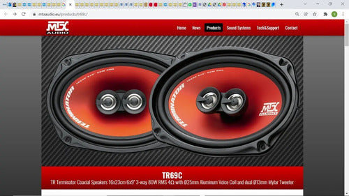 Bocinas 6x9 Triaxiales 3 Vias 320 Watts Mtx Terminator Tr69c Color Negro Con Rojo Naranja