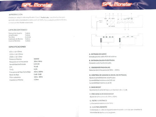 Amplificador Clase D Para Bajos 1 Canal Mono Spl Open Show 2500 Watts Rms A 1 Ohm Marca: A