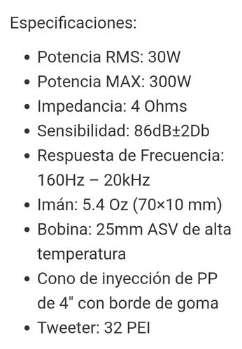 Bocinas 4puLG Coustic Co-42c 2 Vias 300 Watts Color Negro