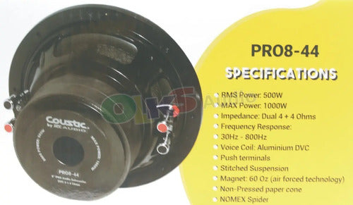 Subwoofer 8 Pulgadas Coustic Pro8-44 1000w Max Color Negro