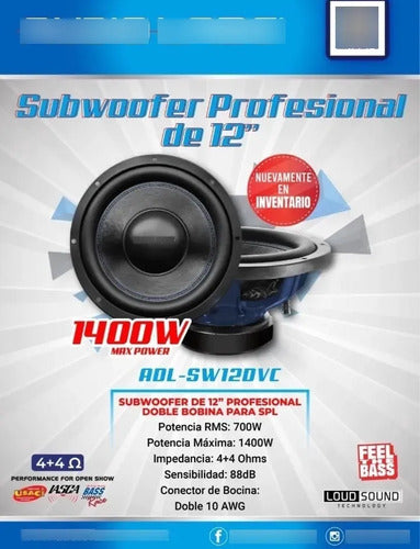 Subwoofer De 10 PLG Audio Labs Adl-sw10dvc Doble Bobina 700w Color Azul