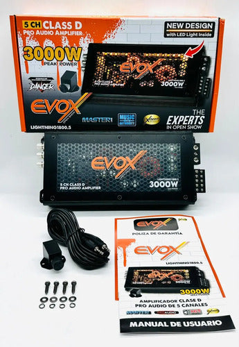 Amplificador 5 Canales 110wx4 Led Negro Evox Lightning1800.5