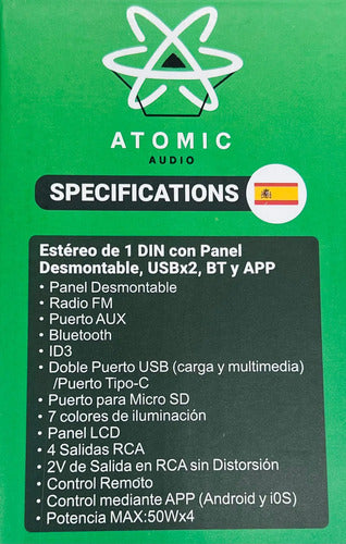 Autoestereo Bt 2usb App Control 7colores 4rca Atomic Mars350