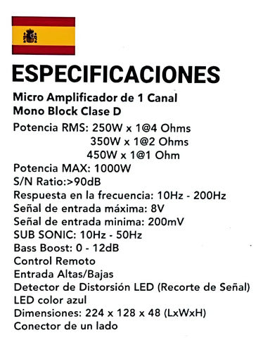 Amplificador Micro Clase D 1 Canal 250w Rms 4ohm Treo Micro1