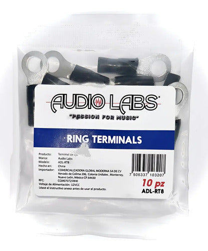 10 Terminal De Ojo X Cable Calibre 8 Audiolabs Adl-rt8 Negro