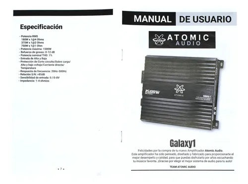 Amplificador Atomic 1 Canal Galaxy1 1500w Bass Open Show Color Negro