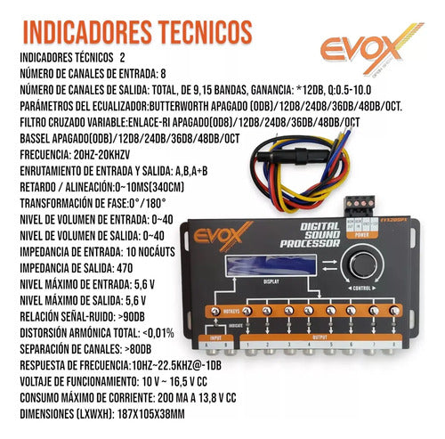 Procesador Digital 15 Bandas 8rca 6v Crossover Evox Evx2dspx