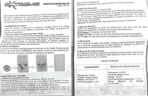 Inmobilizador Inalambrico Tipo Relay Auto Extreme Inmo-rel