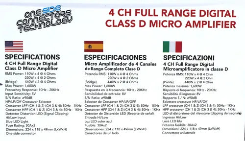 Amplificador Clase D 4canales Treo Micro4 1600watts Max Color Negro