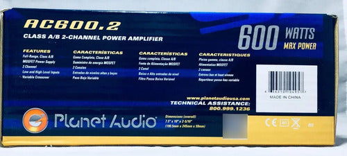 Amplificador De 2 Canales A/b 600 Watts Planet Audio Ac600.2