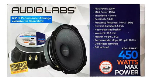 2 Medios Rangos De 6.5 225w. Rms 4 Ohms Audiolabs Adl-65mr2 Color Negro