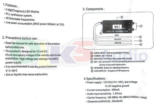 Modulador Fm Digital Inalámbrico Con 40 Canales Nesa Nfm-40t