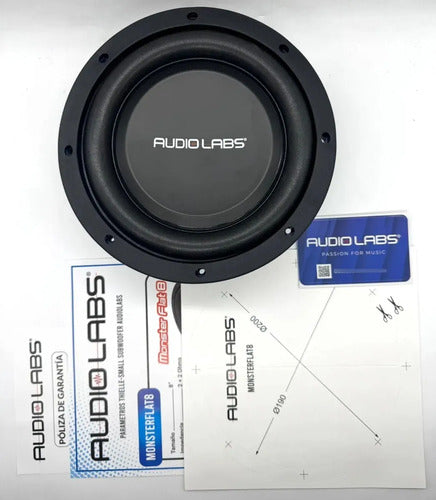 2 Subwoofer Plano 8'' 500 Rms 2+2 Ohm Audiolabs Monsterflat8