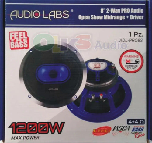 2 Medio Rango Con Driver De 8'' 600w Rms Audiolabs Adl-pro8s Color Negro Con Azul Negra Co