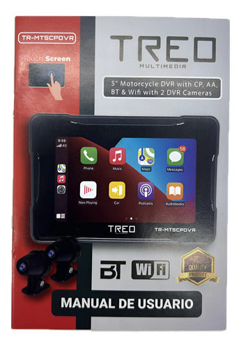 Dvr Pantalla 5'' Para Moto 2 Cámaras Cp Aa Wifi, Tr-mt5cpdvr