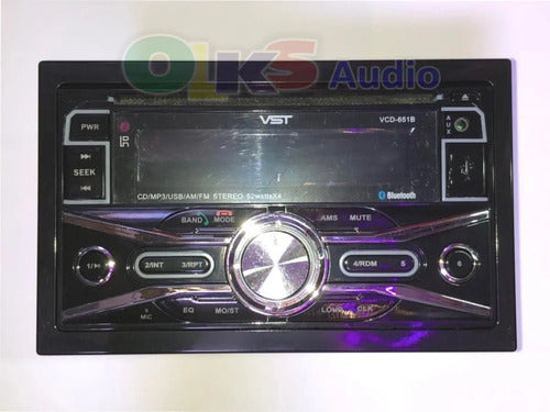 Autoestéreo Doble Din Bluetooth Usb Sd Aux Vst Vcd-651b Control Negro