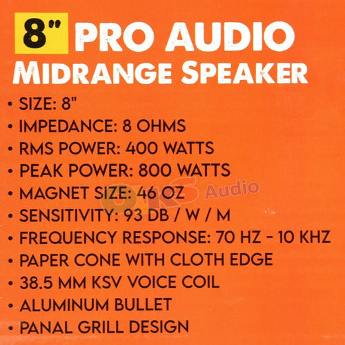 1 Medio Rango 8 400w Rms 8 Ohms Open Show Evox Storm Evx8mr Color Negro Con Naranja