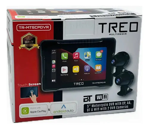 Dvr Pantalla 5'' Para Moto 2 Cámaras Cp Aa Wifi, Tr-mt5cpdvr