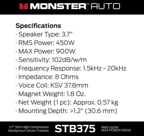 Tweeter 3,7 Pulgadas 450w Rms 900w Monster Stb375