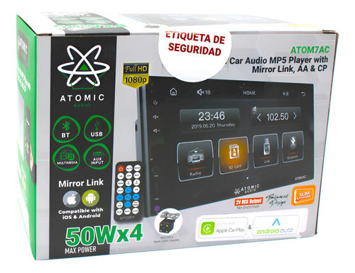 Estereo Pantalla Atomic Atom7ac 7 PLG 2 Din Car Play Color Negro
