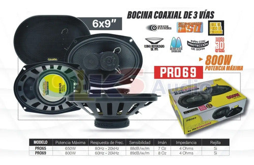 Par Bocinas De 6x9 Pulgada 3 Vias 80 Watts Rms Coustic Pro69