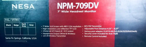 2 Cabeceras Pantalla Touch De 7' Usb Dvd Gris Nesa Npm-709dv
