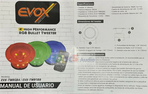 Par Tweeter Bala 4´´ 250w Rms 8 Ohms Rgb Evox Evx-twrgb8