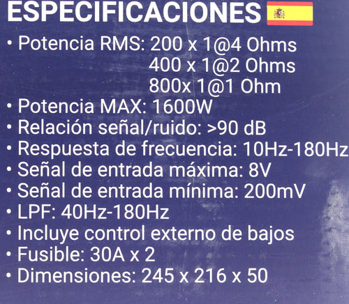 Amplificador 1 Canal 200w @4ohms Audiolabs Adl-access800.1d
