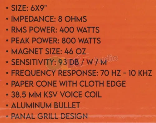 Medio Rango Evox 6x9 PuLG 400w / 800w 8 Omhs Evx69mr Color Negro