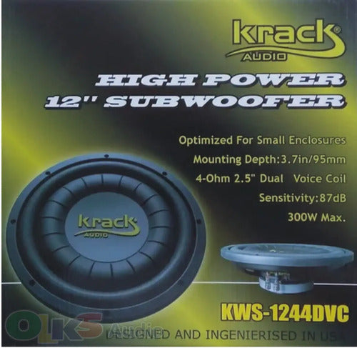 Subwoofer Plano De 12 150w. Rms 4 + 4 Ohms Krack Kws-1244dvc Color Negro Con Amarillo