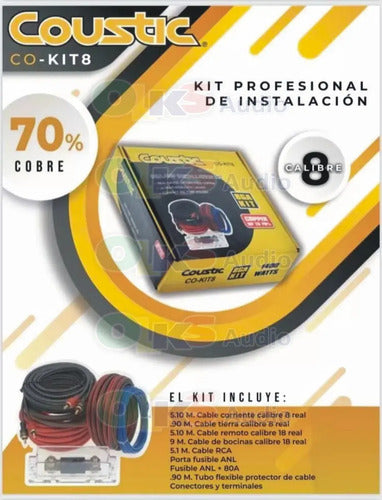 Kit De Cableado Para Instalacion De Amplificador Calibre 8 70% Cobre Libre De Oxigeno Marc