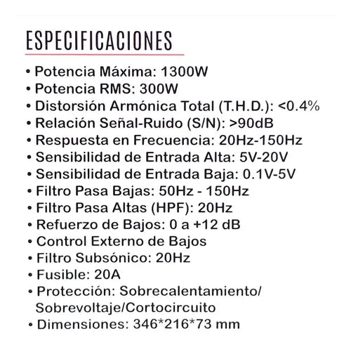 Subwoofer 10puLG Amplificado Mtx Tn10mx 1300w Con Control Bajos Negro