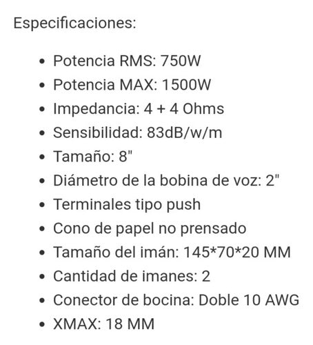 2 Subwoofer 8 Doble Bobina 750w Rms 4+4 Ohms Evox 2-evx8pw Negro Con Naranja