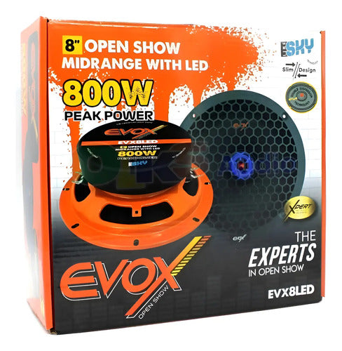 2 Medios Rangos 8'' Led Azul 400w Rms Open Show Evox Evx8led