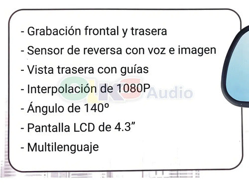 Retrovisor Cámara Reversa Extreme Ex-rt5dvr 4.3  1080p 140° Led