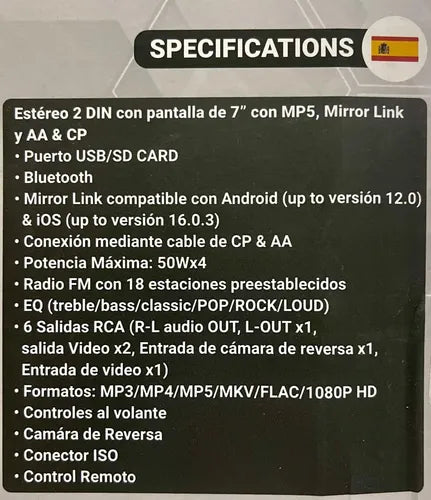 Estereo Pantalla Atomic Atom7ac 7 PLG 2 Din Car Play Color Negro