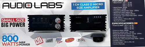 Amplificador Mini De 1 Canal 800w Max. Audiolabs Adl-s400.1d